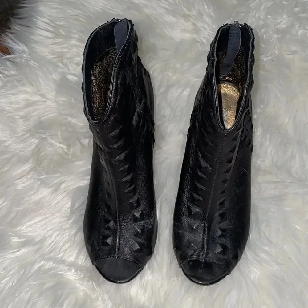 Cynthia Vincent Black Butter Soft Leather Open Toe Booties